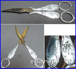 Paire de ciseaux à raisin argent massif 19e siècle Art Nouveau silver scissors