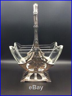 Panier centre de table en métal argenté Christofle Gallia et cristal Art Nouveau