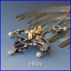 Pendentif Broche Art nouveau Diamants et Perles Or jaune / Argent Art nouveau
