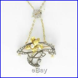 Pendentif Broche Art nouveau Diamants et Perles Or jaune / Argent Art nouveau