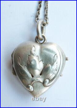 Pendentif reliquaire collier ARGENT massif coeur ART NOUVEAU 1900 silver heart