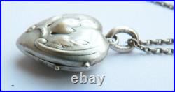 Pendentif reliquaire collier ARGENT massif coeur ART NOUVEAU 1900 silver heart