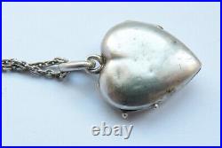 Pendentif reliquaire collier ARGENT massif coeur ART NOUVEAU 1900 silver heart