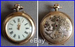 Petite montre à gousset de col en vermeil argent rubis ART NOUVEAU silver watch