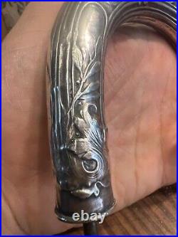 Pommeau de Canne Vers 1900 Art Nouveau Argent Massif Silver Pommel