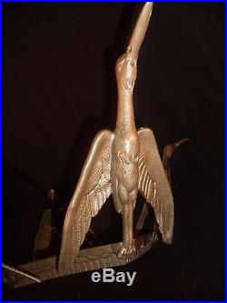 Rare Monture Piece Lustre Art Nouveau/deco Bronze Argenté Nickelé Decor Oiseaux