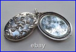 RAVISSANT ancien GRAND PENDENTIF 2 MIROIRS ART NOUVEAU décor GUI métal argenté