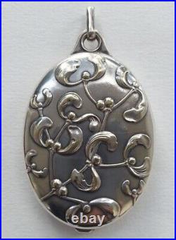 RAVISSANT ancien GRAND PENDENTIF 2 MIROIRS ART NOUVEAU décor GUI métal argenté