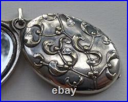 RAVISSANT ancien GRAND PENDENTIF 2 MIROIRS ART NOUVEAU décor GUI métal argenté