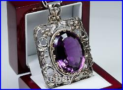 Rare Argent/Or Antique Art Nouveau Pendentif 60.00 CT Améthyste+