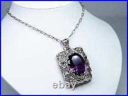 Rare Argent/Or Antique Art Nouveau Pendentif 60.00 CT Améthyste+