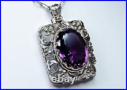 Rare Argent/Or Antique Art Nouveau Pendentif 60.00 CT Améthyste+