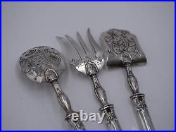 Rare Service A Hors D Oeuvres 3 Pieces Tout Argent Poincon Minerve Art Nouveau