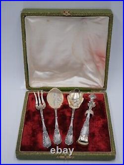 Rare Service Hors D Oeuvres 4 Pieces Argent Massif Poincon Minerve Art Nouveau