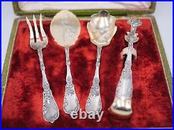 Rare Service Hors D Oeuvres 4 Pieces Argent Massif Poincon Minerve Art Nouveau