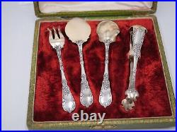 Rare Service Hors D Oeuvres 4 Pieces Argent Massif Poincon Minerve Art Nouveau