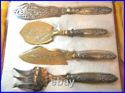 Rare ancien service a gateau argent fourré minerve iris art nouveau XIXe couteau