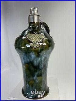 Royal Doulton Flacon A Alcool Art Nouveau Gres 1900 Monture Argent Earthenware