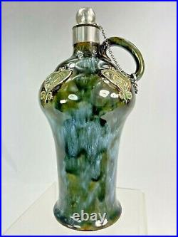 Royal Doulton Flacon A Alcool Art Nouveau Gres 1900 Monture Argent Earthenware