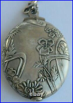 SUPERBE miroir pendentif en argent ART NOUVEAU Décor floral Paul REMINEL 1893