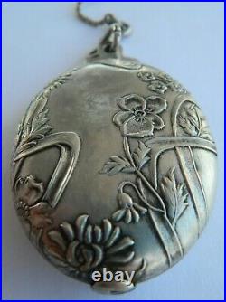 SUPERBE miroir pendentif en argent ART NOUVEAU Décor floral Paul REMINEL 1893