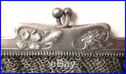 Sac COTE DE MAILLE argent massif ART NOUVEAU vers 1900 silver bag bourse