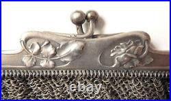 Sac COTE DE MAILLE argent massif ART NOUVEAU vers 1900 silver bag bourse 142 gr