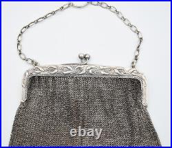 Sac Minaudière ART NOUVEAU en argent massif feuille GUY (french silver handbag)