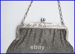 Sac Minaudière ART NOUVEAU en argent massif feuille GUY (french silver handbag)
