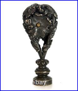 Sceau à cacheter (seal) bronze argenté art nouveau motif floral