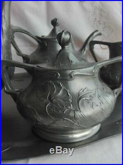 Service Art Nouveau à thé et café en métal argenté WMF Régule étain Jugendstil