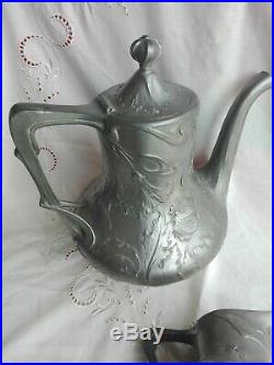 Service Art Nouveau à thé et café en métal argenté WMF Régule étain Jugendstil