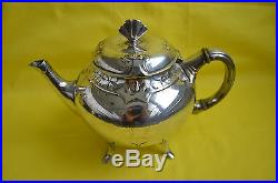 Service à thé et café 4 pièces métal argenté Gallia Art nouveau décor de trèfles