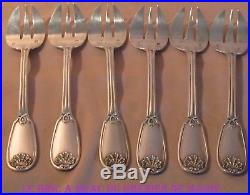 Six fourchettes à huître argent massif décor coquille monogrammes Art Nouveau