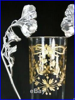 Splendide Vase 1900 Cristal Grave Dore Et Metal Argente Art Nouveau Jugendstil