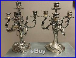 Sublime paire de chandelier époque Art Nouveau en bronze argenté d'apres Guimard