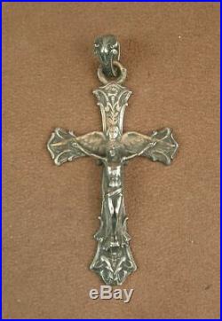 Superbe Crucifix Grande Croix Pectorale En Argent Massif Art Nouveau