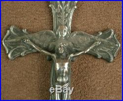 Superbe Crucifix Grande Croix Pectorale En Argent Massif Art Nouveau