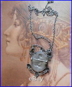 Superbe collier régional ancien Art Nouveau 1900 1920 argent or rose portrait