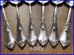 Superbe rare 6 anciennes petites CUILLERES ART NOUVEAU ARGENT MASSIF Kaltenbach