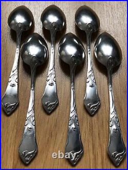 Superbe rare 6 anciennes petites CUILLERES ART NOUVEAU ARGENT MASSIF Kaltenbach