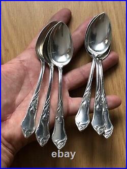 Superbe rare 6 anciennes petites CUILLERES ART NOUVEAU ARGENT MASSIF Kaltenbach