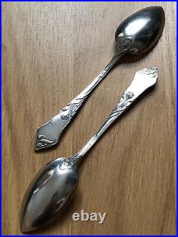 Superbe rare 6 anciennes petites CUILLERES ART NOUVEAU ARGENT MASSIF Kaltenbach