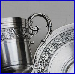 TASSE EN ARGENT MASSIF ART NOUVEAU FLEURS Sterling Silver Cup & Saucer