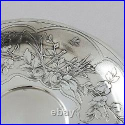 Tasse et sous-tasse en argent massif Art Nouveau Minerve fleurs