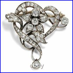 Um 1895 Antique Diamant Broche, Or & Argent Style Art Nouveau Diamants