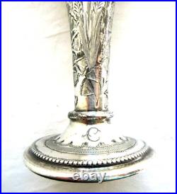 Vase soliflore de table, métal argenté, Feuilles de Ginkgo Biloba, Art Nouveau