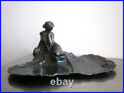 Vide poche Femme fleur Art Nouveau Orfèvrerie WMF 1900 Métal argenté Ancien