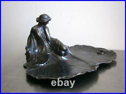 Vide poche Femme fleur Art Nouveau Orfèvrerie WMF 1900 Métal argenté Ancien