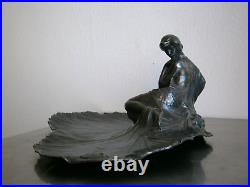 Vide poche Femme fleur Art Nouveau Orfèvrerie WMF 1900 Métal argenté Ancien